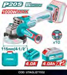 AMOLADORA ANGULAR IND. INAL. 20V 412 1000W INC. 2 BAT 4.0AH Y CARG. SUPER TOTAL